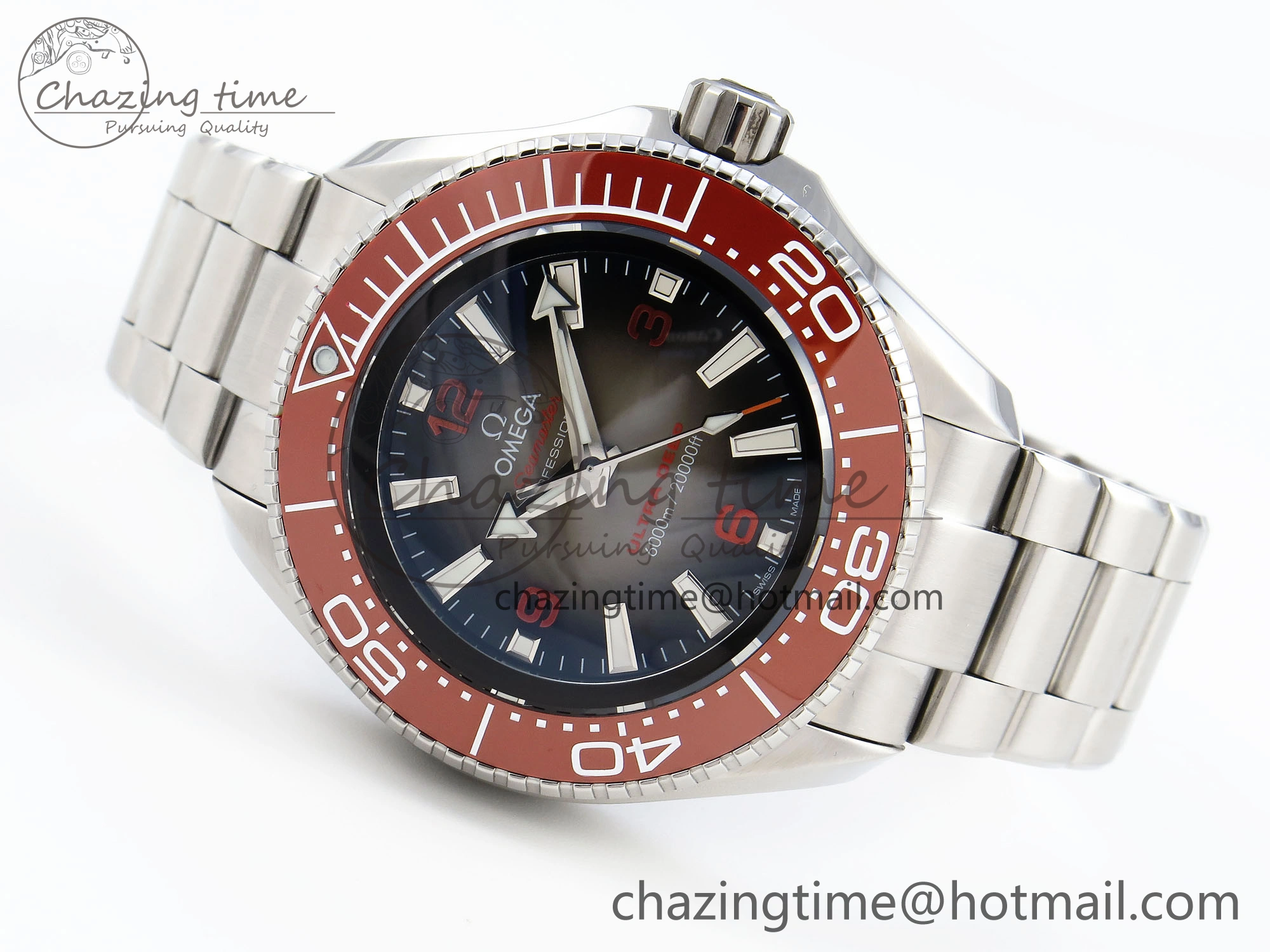 NewStyle SEAMASTER PLANET OCEAN 6000M ULTRA DEEP 45.5MM SS TF 1:1 BEST EDITION GRAY DIAL ORANGE BEZEL ON SS BRACELET A 7757