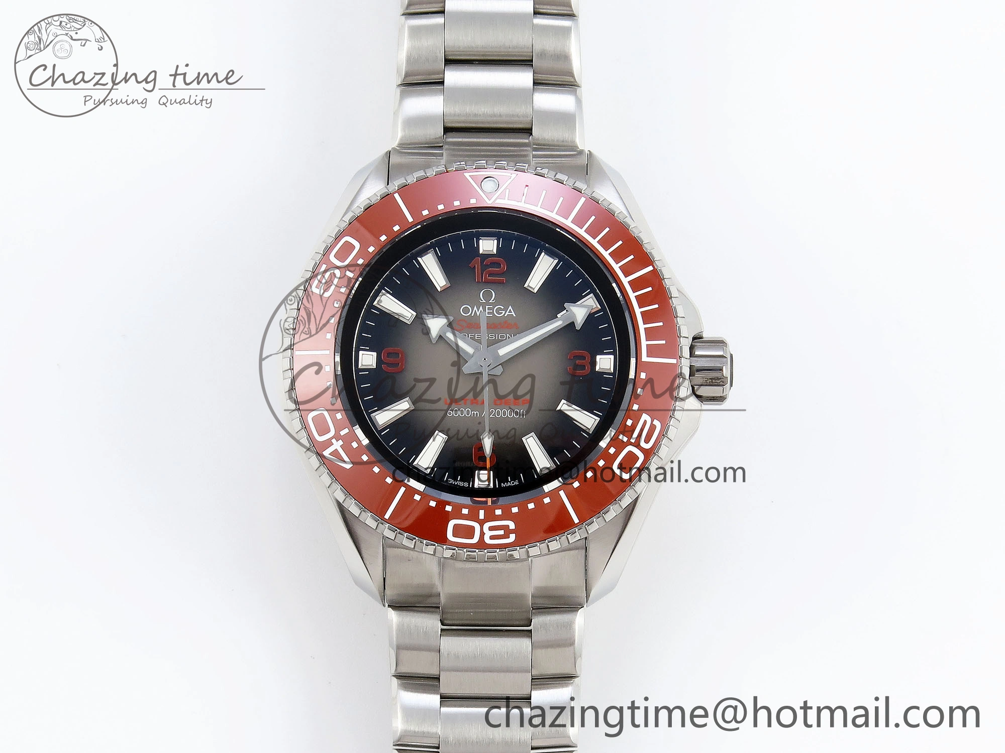 NewStyle SEAMASTER PLANET OCEAN 6000M ULTRA DEEP 45.5MM SS TF 1:1 BEST EDITION GRAY DIAL ORANGE BEZEL ON SS BRACELET A 7757