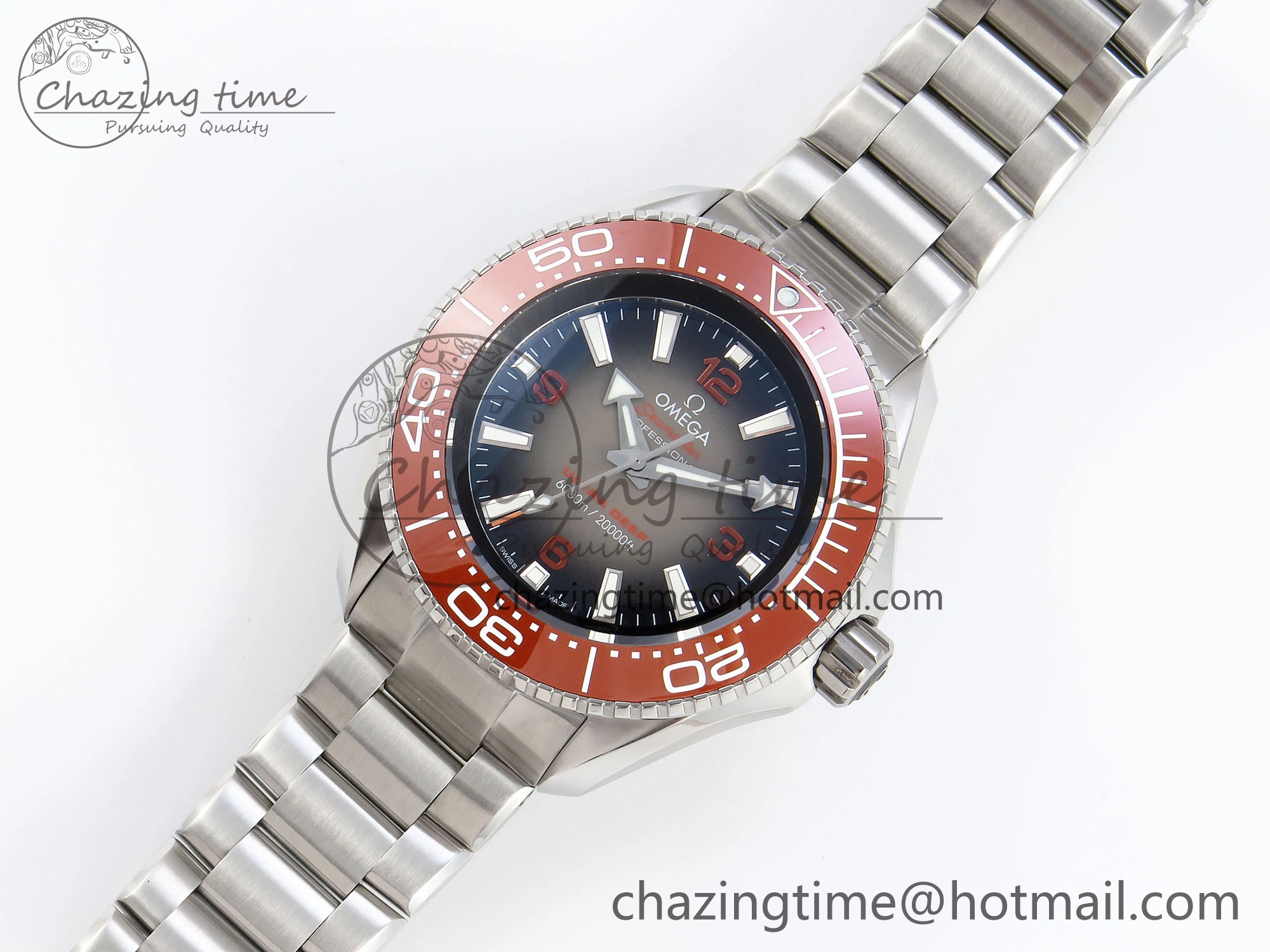 NewStyle SEAMASTER PLANET OCEAN 6000M ULTRA DEEP 45.5MM SS TF 1:1 BEST EDITION GRAY DIAL ORANGE BEZEL ON SS BRACELET A 7757