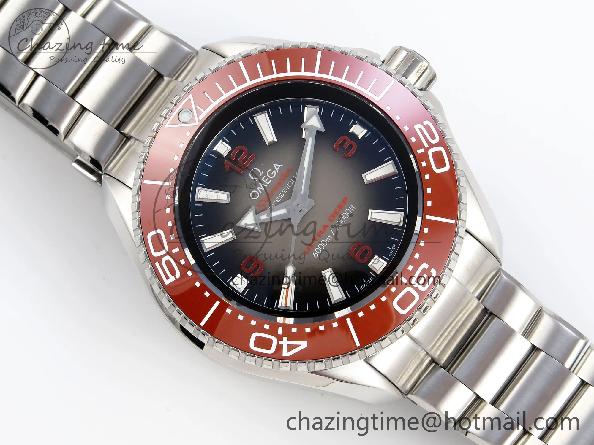 NewStyle SEAMASTER PLANET OCEAN 6000M ULTRA DEEP 45.5MM SS TF 1:1 BEST EDITION GRAY DIAL ORANGE BEZEL ON SS BRACELET A 7757