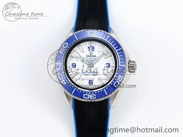 Chic SEAMASTER PLANET OCEAN 6000M ULTRA DEEP 45.5MM SS TF 1:1 BEST EDITION WHITE DIAL BLUE BEZEL ON RUBBER STRAP A 7762