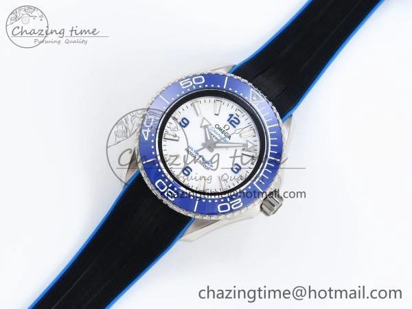 Chic SEAMASTER PLANET OCEAN 6000M ULTRA DEEP 45.5MM SS TF 1:1 BEST EDITION WHITE DIAL BLUE BEZEL ON RUBBER STRAP A 7762
