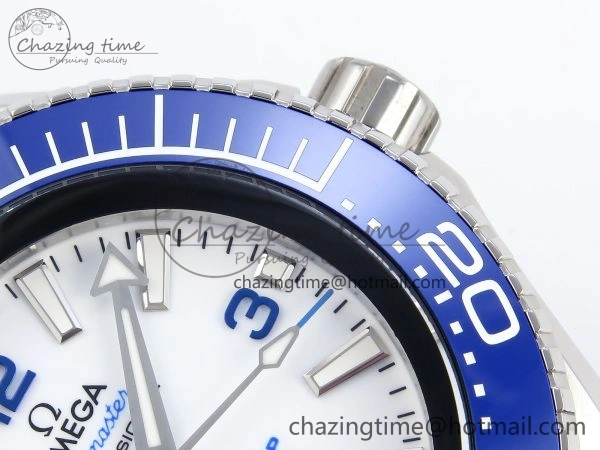 Chic SEAMASTER PLANET OCEAN 6000M ULTRA DEEP 45.5MM SS TF 1:1 BEST EDITION WHITE DIAL BLUE BEZEL ON RUBBER STRAP A 7762
