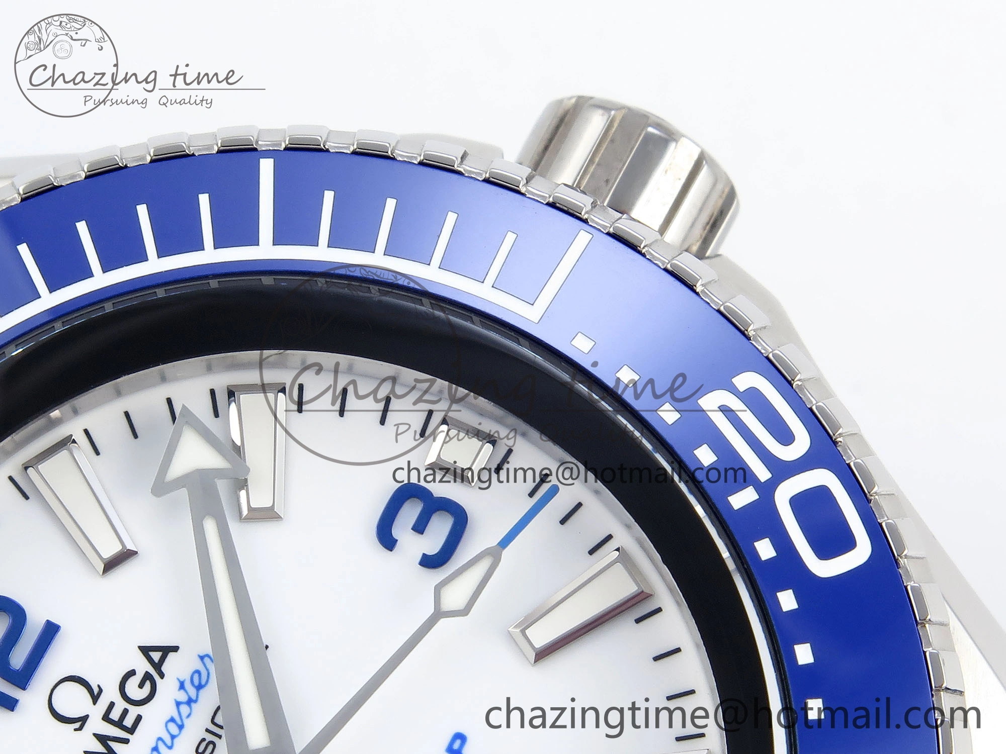 Chic SEAMASTER PLANET OCEAN 6000M ULTRA DEEP 45.5MM SS TF 1:1 BEST EDITION WHITE DIAL BLUE BEZEL ON RUBBER STRAP A 7762
