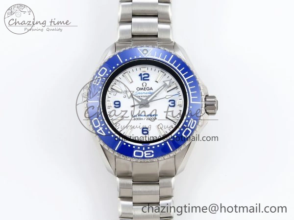 RelaxedFit SEAMASTER PLANET OCEAN 6000M ULTRA DEEP 45.5MM SS TF 1:1 BEST EDITION WHITE DIAL BLUE BEZEL ON SS BRACELET A 7759