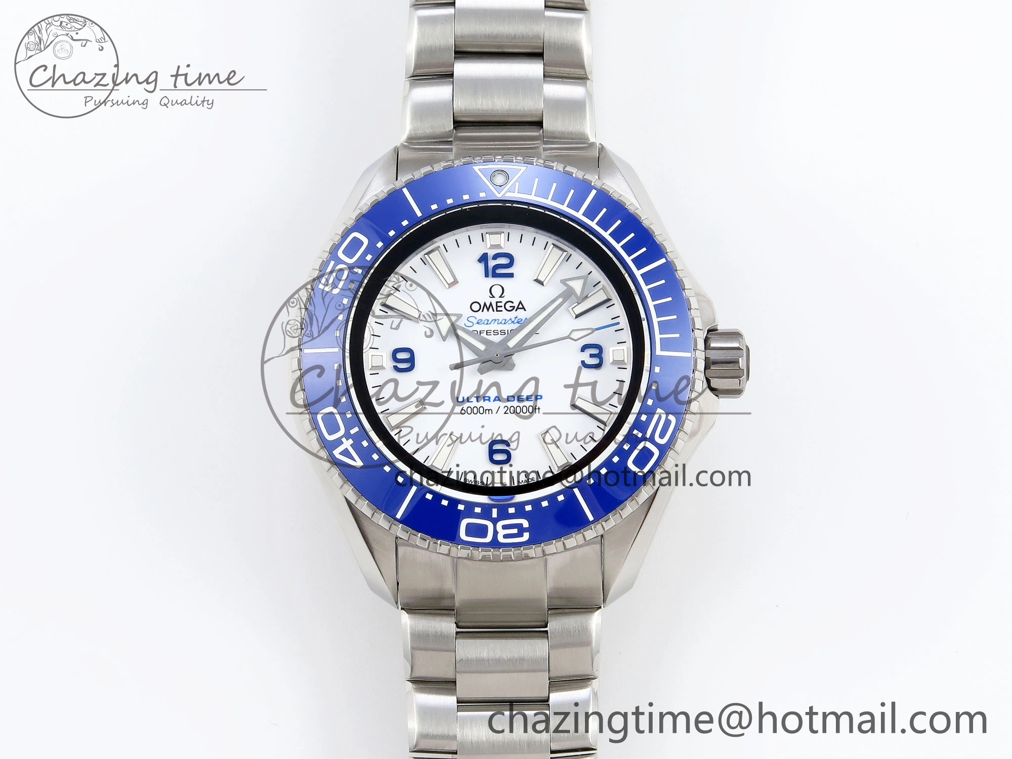 RelaxedFit SEAMASTER PLANET OCEAN 6000M ULTRA DEEP 45.5MM SS TF 1:1 BEST EDITION WHITE DIAL BLUE BEZEL ON SS BRACELET A 7759