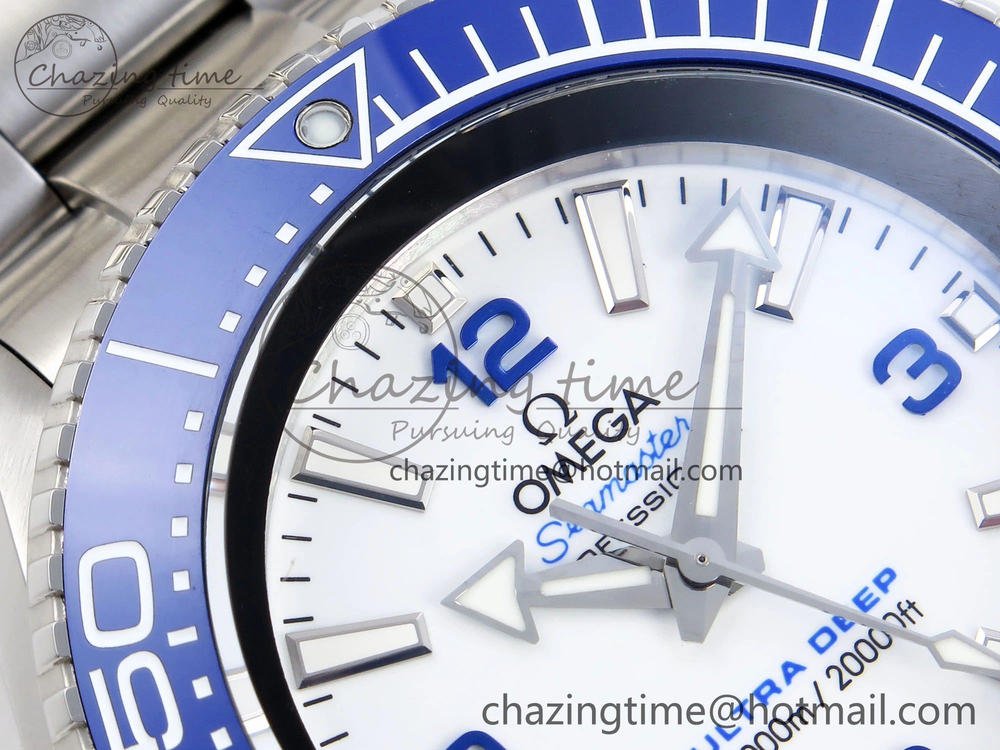 RelaxedFit SEAMASTER PLANET OCEAN 6000M ULTRA DEEP 45.5MM SS TF 1:1 BEST EDITION WHITE DIAL BLUE BEZEL ON SS BRACELET A 7759