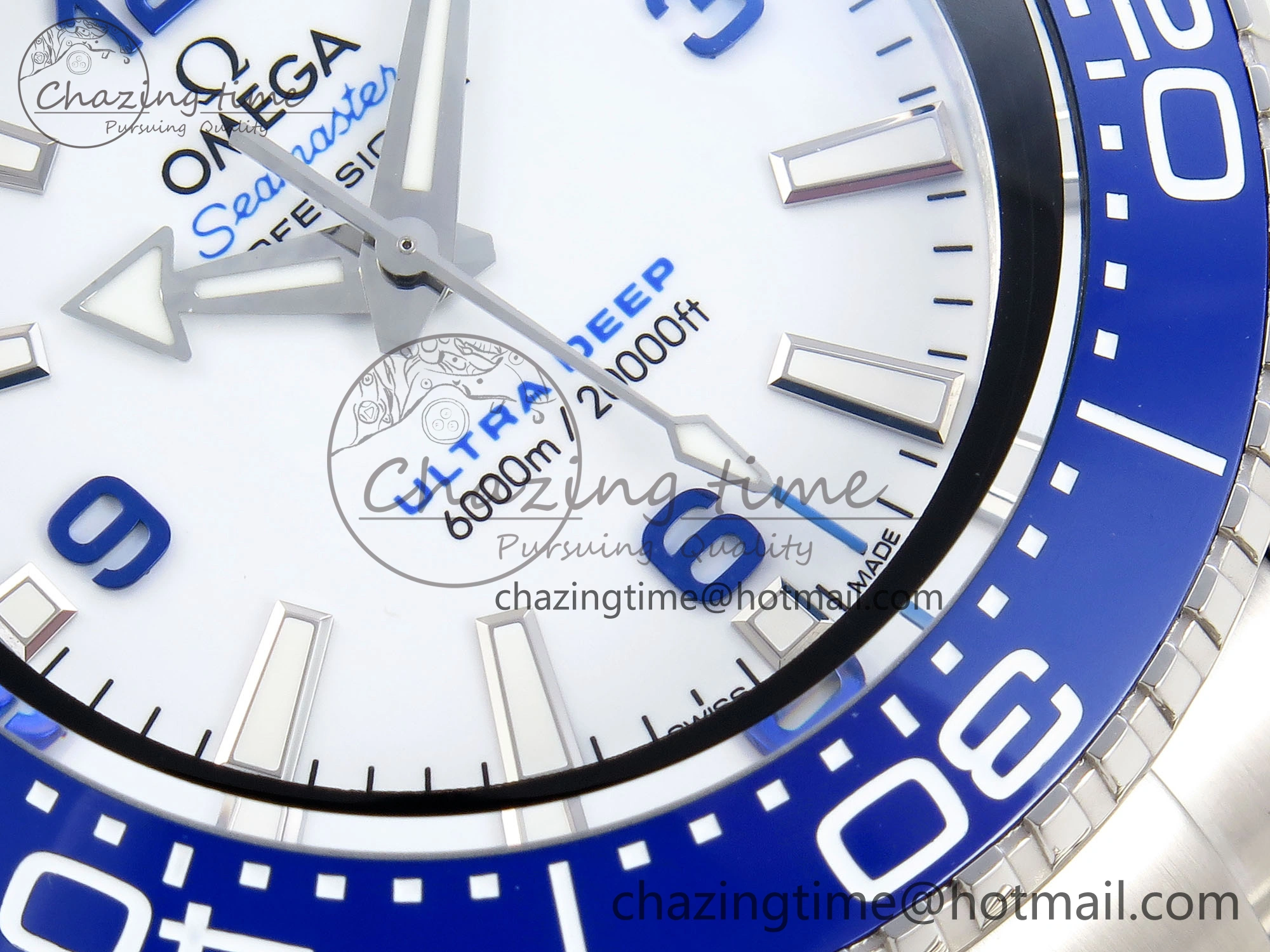 RelaxedFit SEAMASTER PLANET OCEAN 6000M ULTRA DEEP 45.5MM SS TF 1:1 BEST EDITION WHITE DIAL BLUE BEZEL ON SS BRACELET A 7759