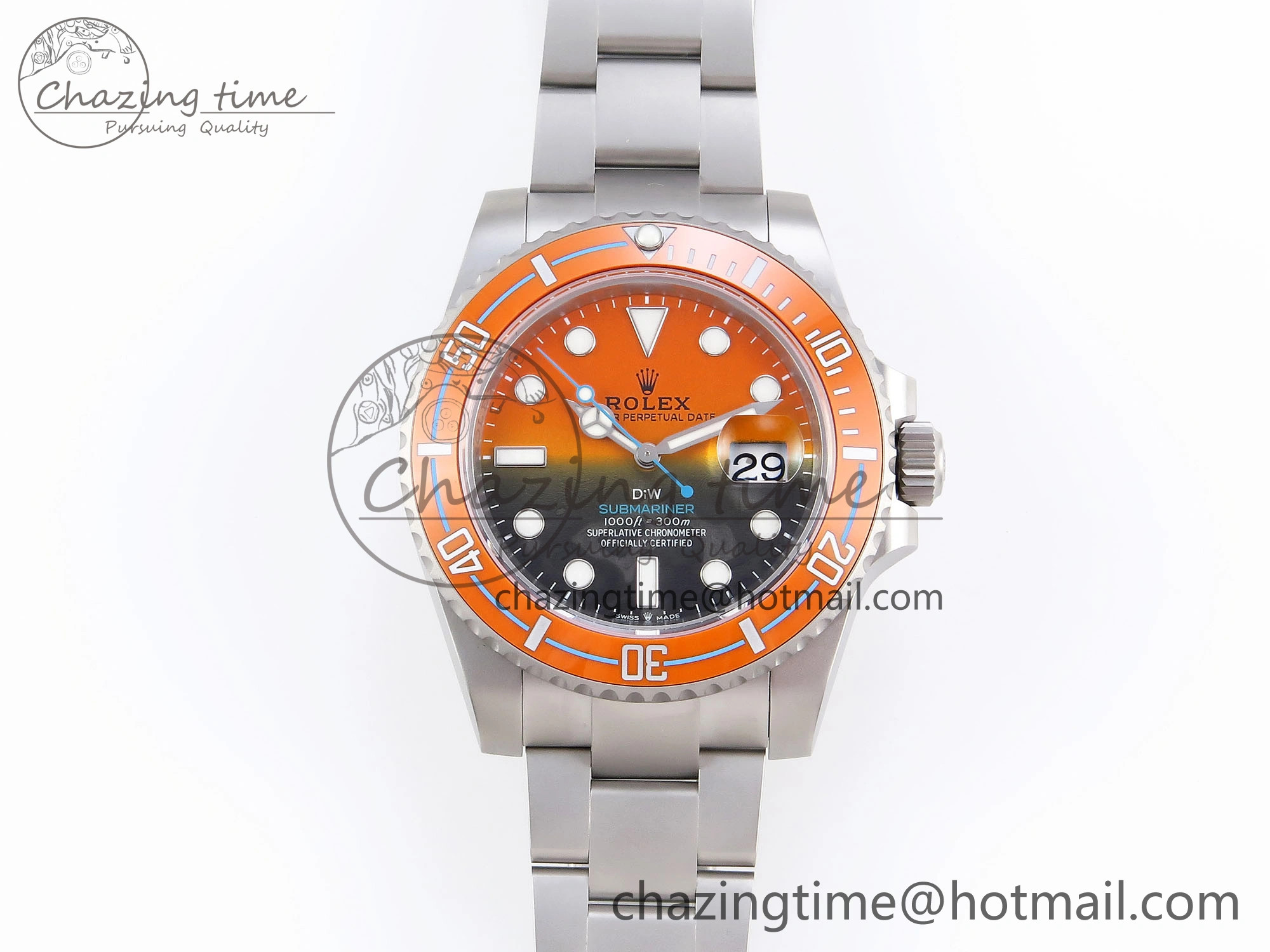 Elegant SUBMARINER DIW SANDBLASTED VSF 1:1 BEST EDITION ORANGE CERAMIC BEZEL ORANGE BLACK DIAL ON SS BRACELET VS 1765
