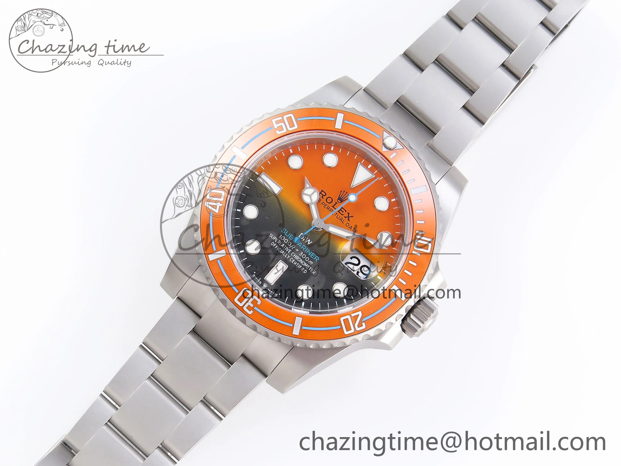 Elegant SUBMARINER DIW SANDBLASTED VSF 1:1 BEST EDITION ORANGE CERAMIC BEZEL ORANGE BLACK DIAL ON SS BRACELET VS 1765