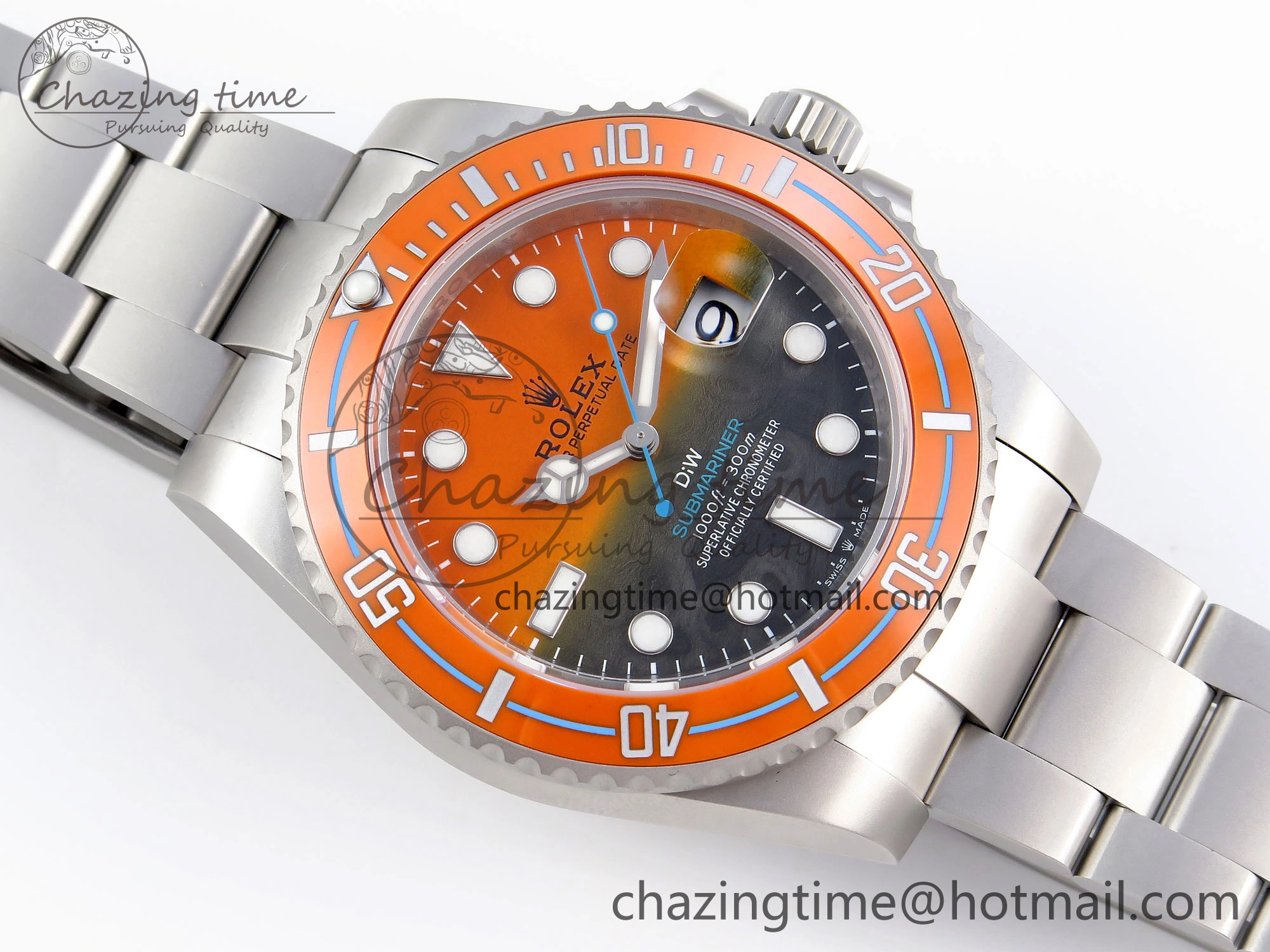 Elegant SUBMARINER DIW SANDBLASTED VSF 1:1 BEST EDITION ORANGE CERAMIC BEZEL ORANGE BLACK DIAL ON SS BRACELET VS 1765