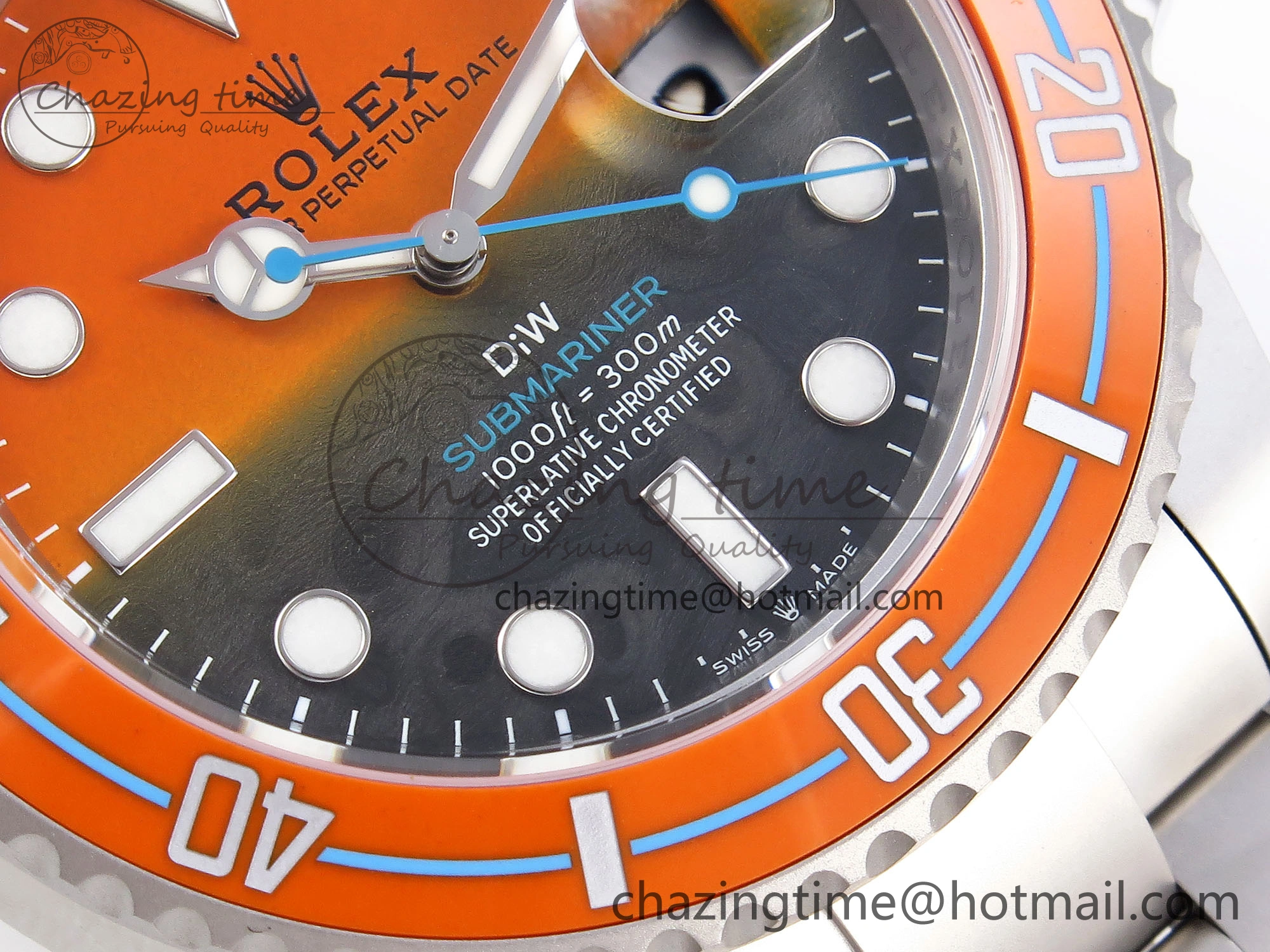 Elegant SUBMARINER DIW SANDBLASTED VSF 1:1 BEST EDITION ORANGE CERAMIC BEZEL ORANGE BLACK DIAL ON SS BRACELET VS 1765
