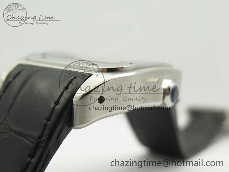 TimelessDesign Santos 100 33mm RXW 1:1 Best Edition Ladies SS White Dial on Black Leather Strap SEIKO NH05A 10636