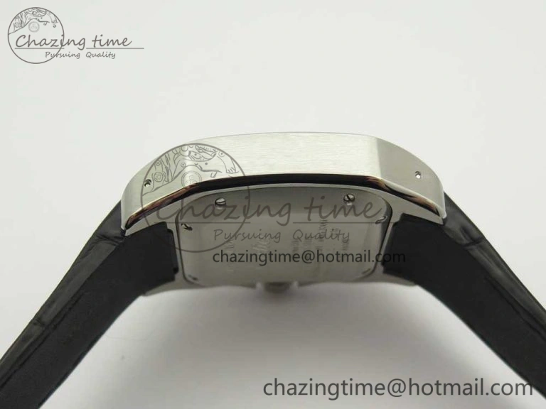 TimelessDesign Santos 100 33mm RXW 1:1 Best Edition Ladies SS White Dial on Black Leather Strap SEIKO NH05A 10636