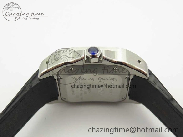 TimelessDesign Santos 100 33mm RXW 1:1 Best Edition Ladies SS White Dial on Black Leather Strap SEIKO NH05A 10636