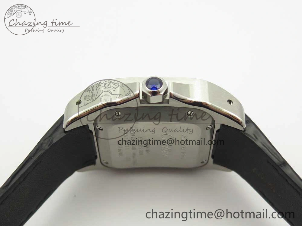 TimelessDesign Santos 100 33mm RXW 1:1 Best Edition Ladies SS White Dial on Black Leather Strap SEIKO NH05A 10636