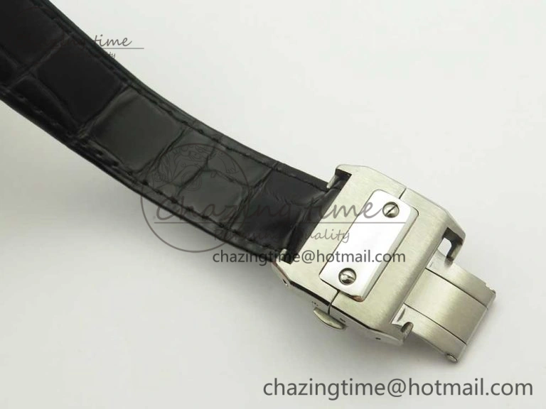 TimelessDesign Santos 100 33mm RXW 1:1 Best Edition Ladies SS White Dial on Black Leather Strap SEIKO NH05A 10636