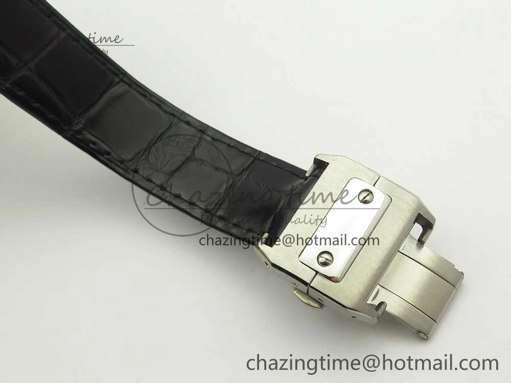 TimelessDesign Santos 100 33mm RXW 1:1 Best Edition Ladies SS White Dial on Black Leather Strap SEIKO NH05A 10636