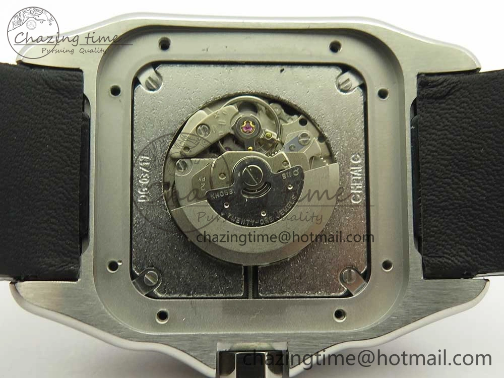 TimelessDesign Santos 100 33mm RXW 1:1 Best Edition Ladies SS White Dial on Black Leather Strap SEIKO NH05A 10636