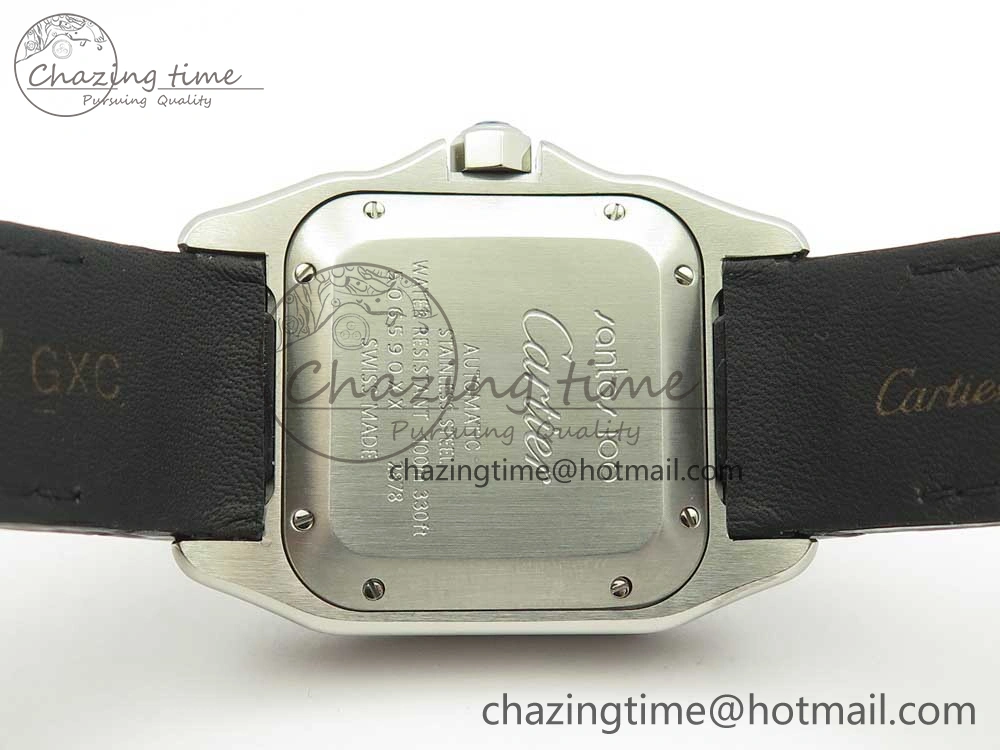 TimelessDesign Santos 100 33mm RXW 1:1 Best Edition Ladies SS White Dial on Black Leather Strap SEIKO NH05A 10636