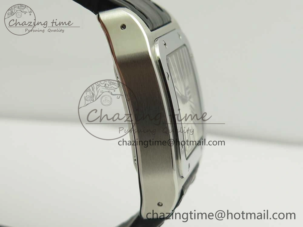 TimelessDesign Santos 100 33mm RXW 1:1 Best Edition Ladies SS White Dial on Black Leather Strap SEIKO NH05A 10636