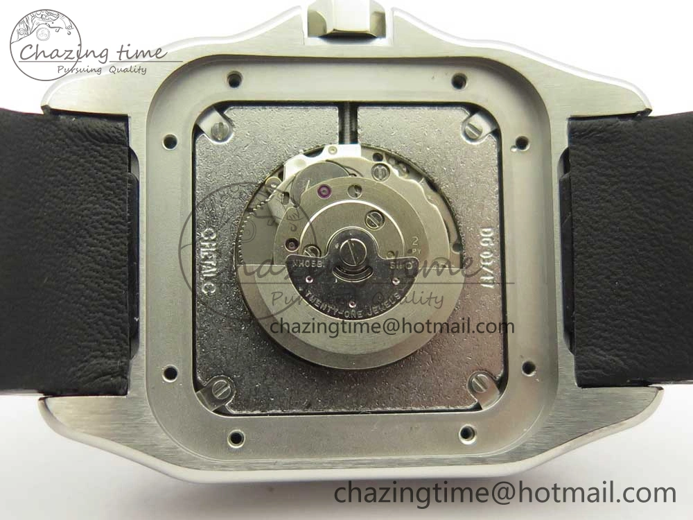 TimelessDesign Santos 100 33mm RXW 1:1 Best Edition Ladies SS White Dial on Black Leather Strap SEIKO NH05A 10636