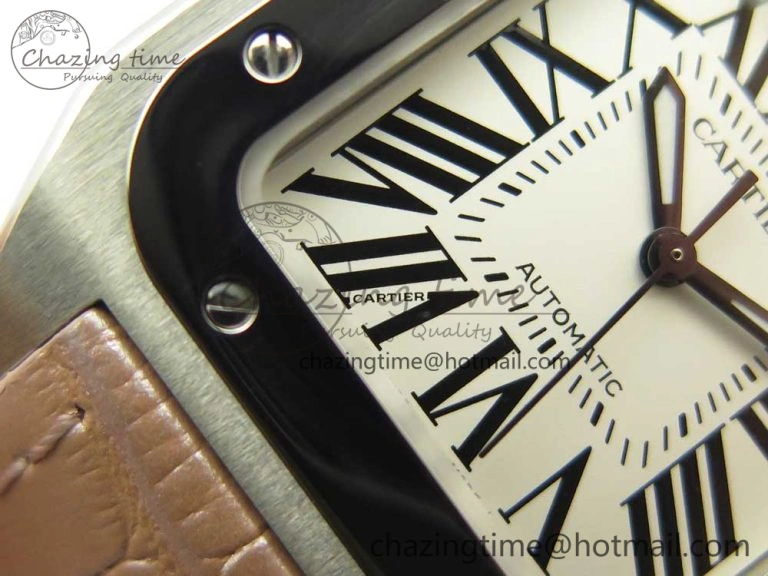 Timeless Santos 100 33mm RXW 1:1 Best Edition Ladies SS White Dial on Pink Leather Strap SEIKO NH05A 6162
