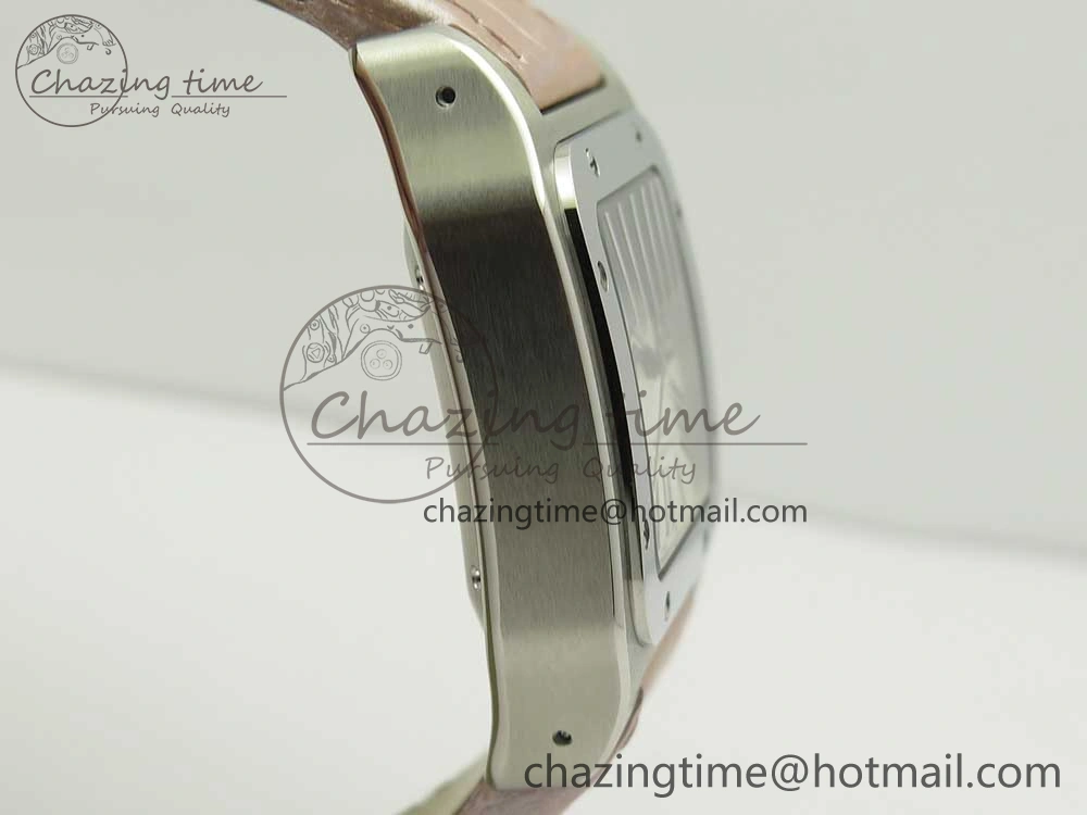 Timeless Santos 100 33mm RXW 1:1 Best Edition Ladies SS White Dial on Pink Leather Strap SEIKO NH05A 6162