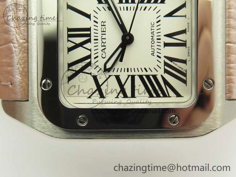 Timeless Santos 100 33mm RXW 1:1 Best Edition Ladies SS White Dial on Pink Leather Strap SEIKO NH05A 6162