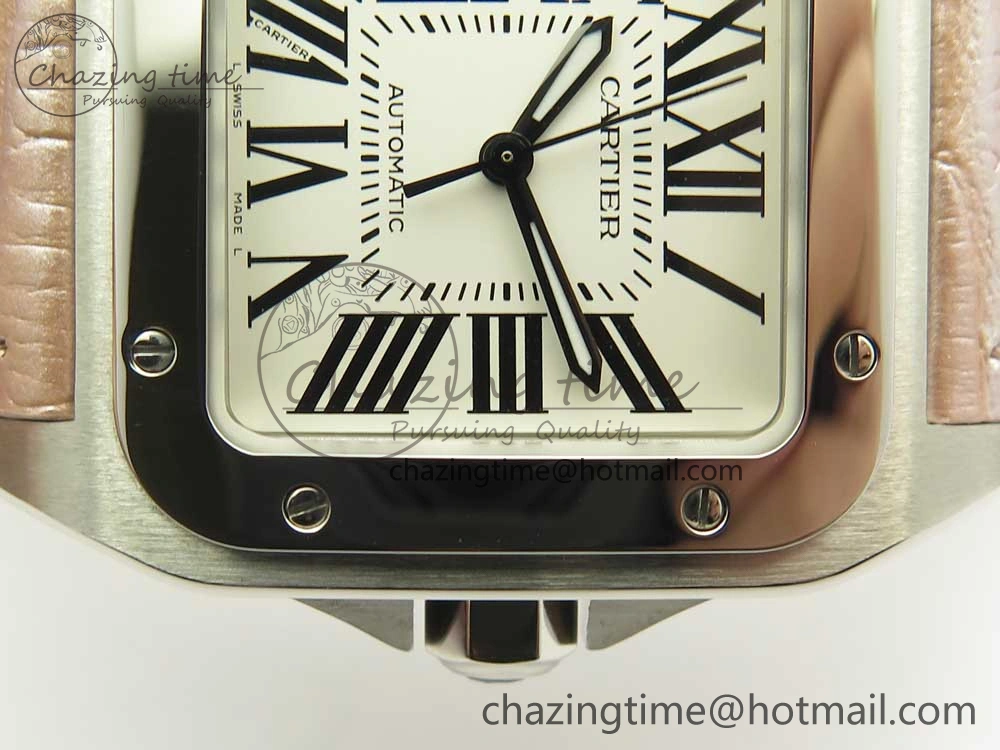 Timeless Santos 100 33mm RXW 1:1 Best Edition Ladies SS White Dial on Pink Leather Strap SEIKO NH05A 6162