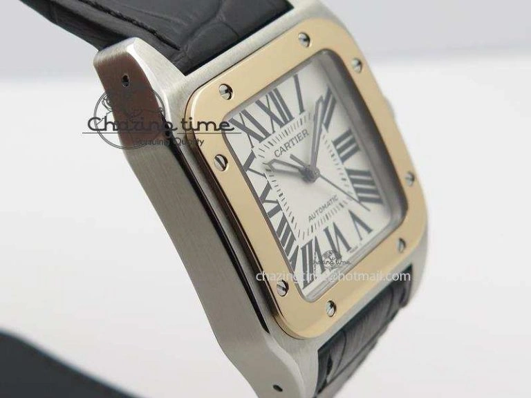 EasyMatch Santos 100 33mm V6F Best Edition Ladies SS White Dial On Black Leather Strap SEIKO NH05A 10786