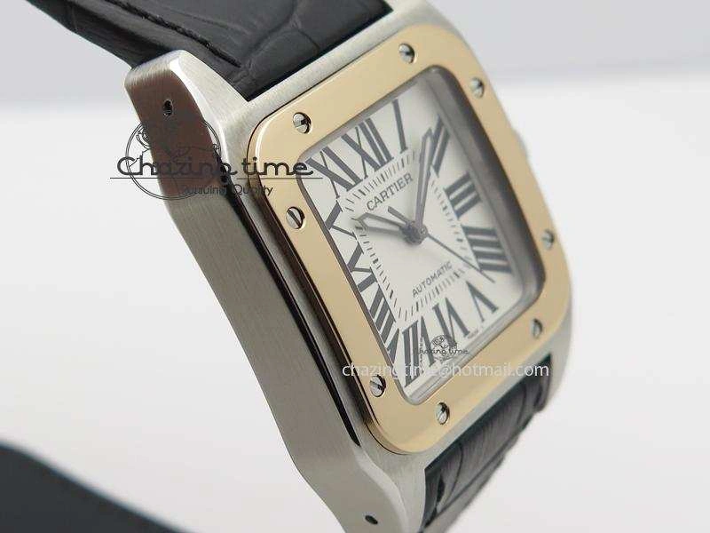 EasyMatch Santos 100 33mm V6F Best Edition Ladies SS White Dial On Black Leather Strap SEIKO NH05A 10786