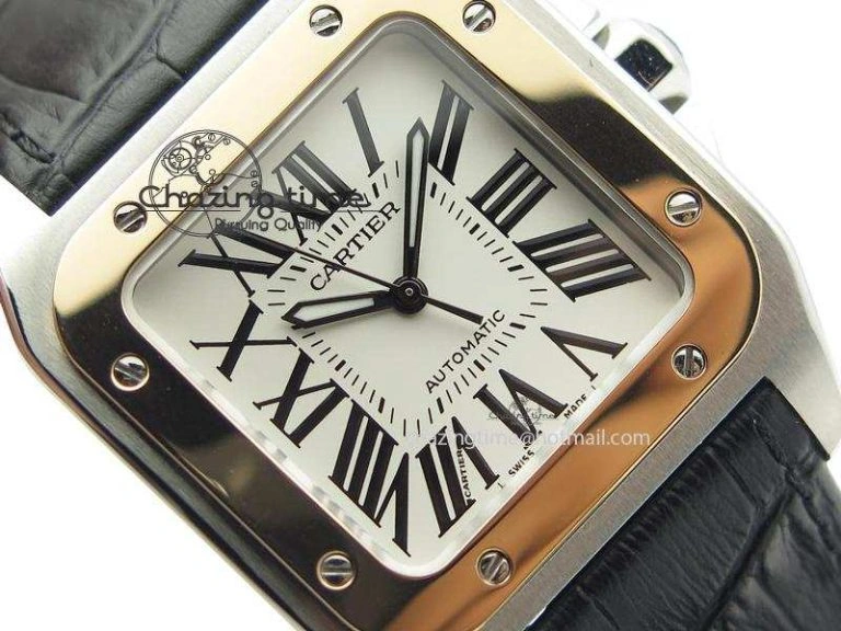 EasyMatch Santos 100 33mm V6F Best Edition Ladies SS White Dial On Black Leather Strap SEIKO NH05A 10786