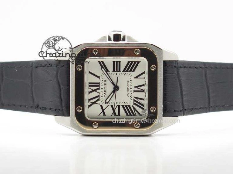EasyMatch Santos 100 33mm V6F Best Edition Ladies SS White Dial On Black Leather Strap SEIKO NH05A 10786