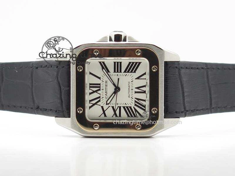 EasyMatch Santos 100 33mm V6F Best Edition Ladies SS White Dial On Black Leather Strap SEIKO NH05A 10786