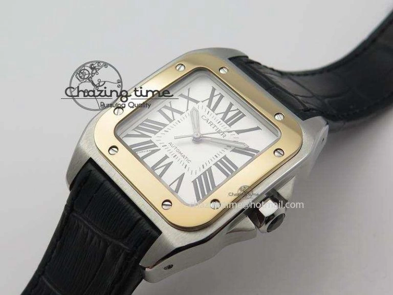 EasyMatch Santos 100 33mm V6F Best Edition Ladies SS White Dial On Black Leather Strap SEIKO NH05A 10786