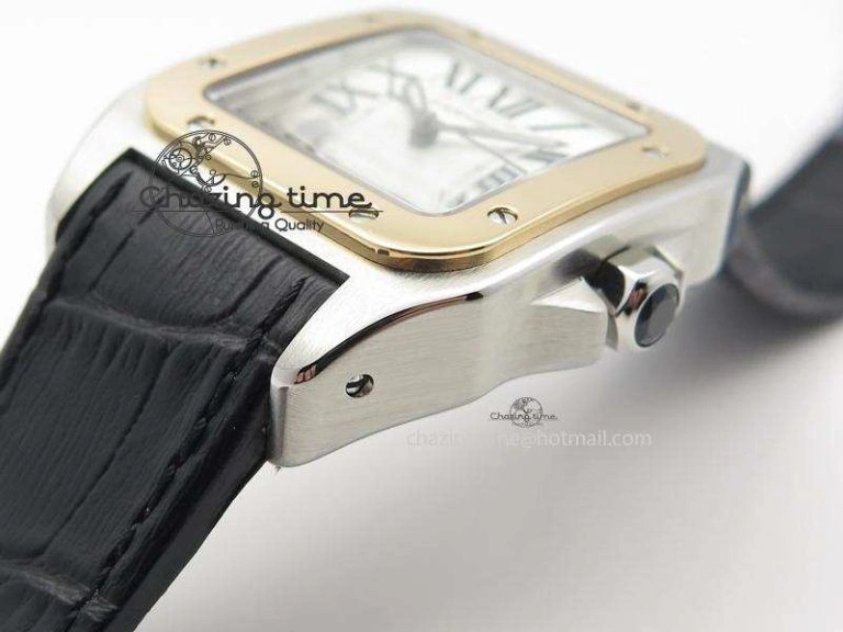EasyMatch Santos 100 33mm V6F Best Edition Ladies SS White Dial On Black Leather Strap SEIKO NH05A 10786