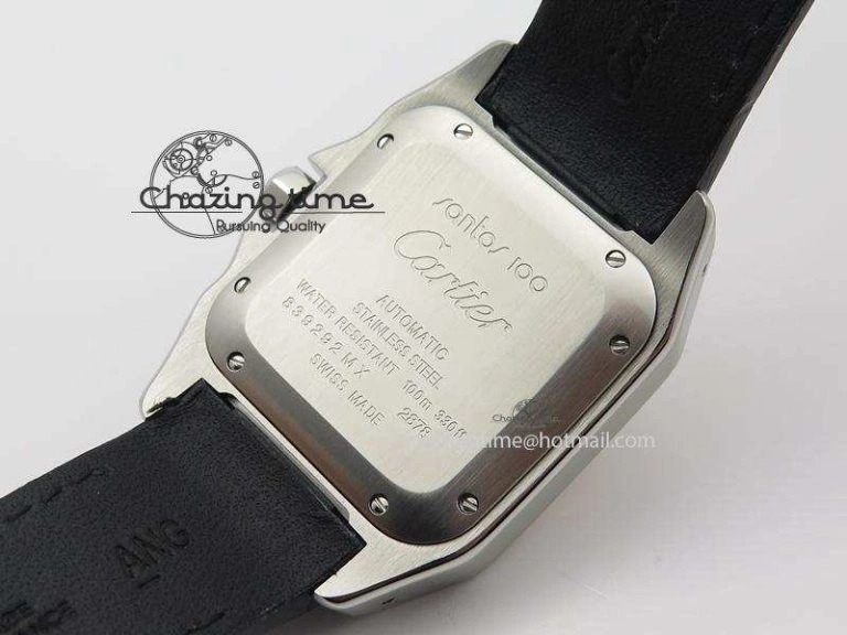 EasyMatch Santos 100 33mm V6F Best Edition Ladies SS White Dial On Black Leather Strap SEIKO NH05A 10786
