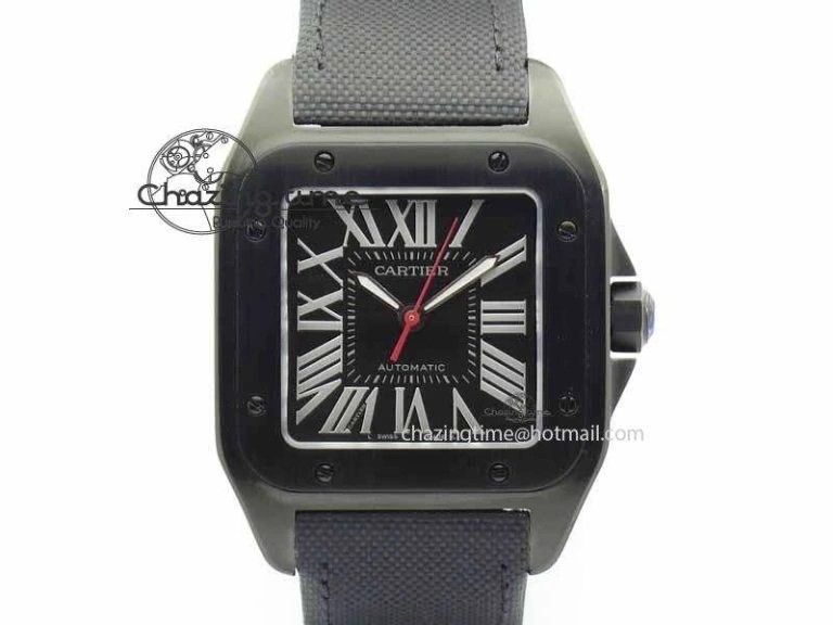 Classic Santos 100 38mm DLC Best Edition Black Dial On Nylon Strap A 6300