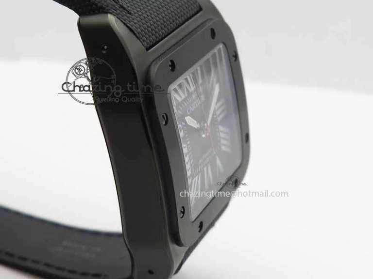 Classic Santos 100 38mm DLC Best Edition Black Dial On Nylon Strap A 6300