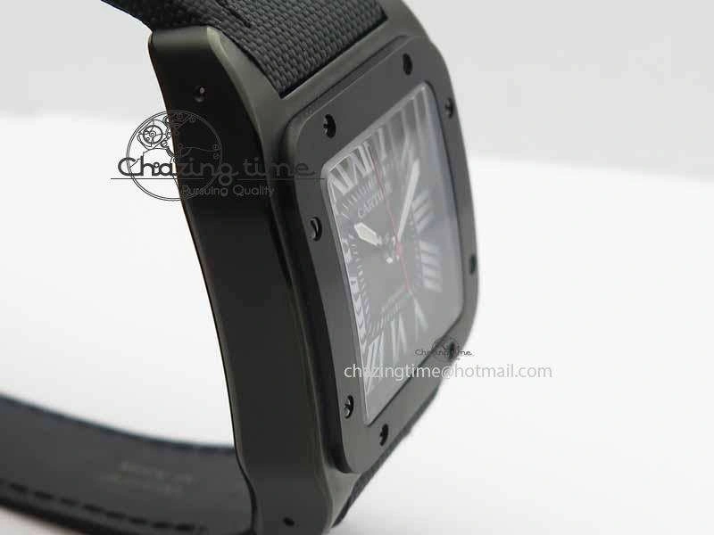 Classic Santos 100 38mm DLC Best Edition Black Dial On Nylon Strap A 6300