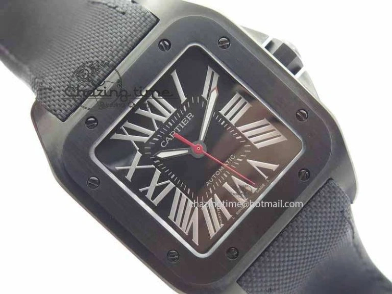 Classic Santos 100 38mm DLC Best Edition Black Dial On Nylon Strap A 6300