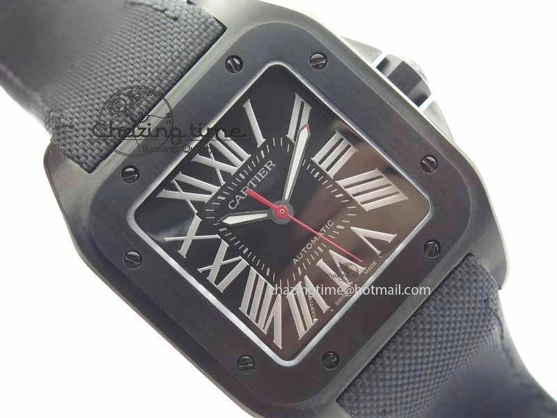 Classic Santos 100 38mm DLC Best Edition Black Dial On Nylon Strap A 6300