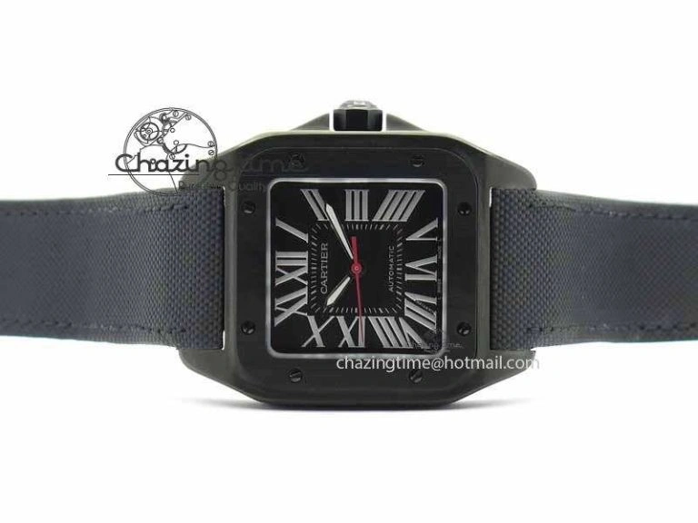 Classic Santos 100 38mm DLC Best Edition Black Dial On Nylon Strap A 6300