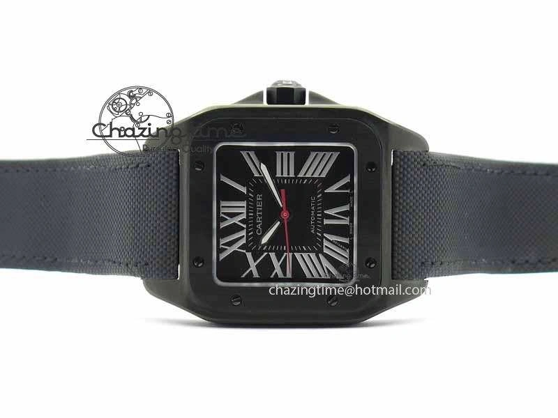 Classic Santos 100 38mm DLC Best Edition Black Dial On Nylon Strap A 6300