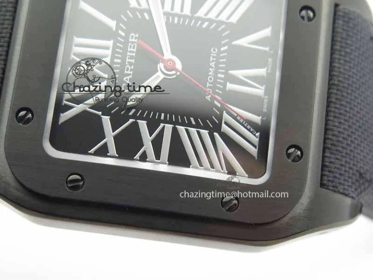 Classic Santos 100 38mm DLC Best Edition Black Dial On Nylon Strap A 6300