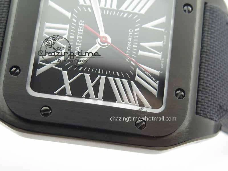 Classic Santos 100 38mm DLC Best Edition Black Dial On Nylon Strap A 6300