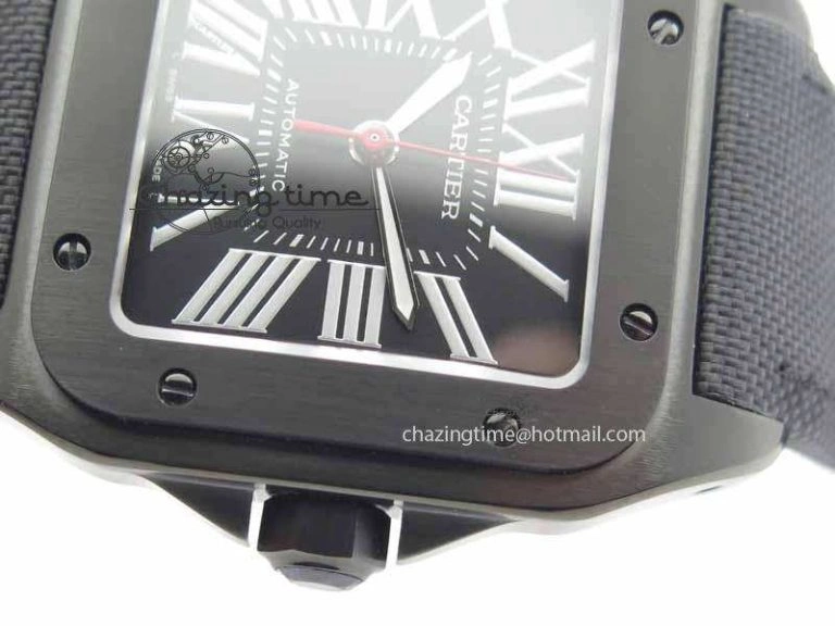 Classic Santos 100 38mm DLC Best Edition Black Dial On Nylon Strap A 6300