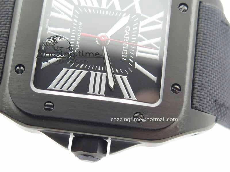 Classic Santos 100 38mm DLC Best Edition Black Dial On Nylon Strap A 6300
