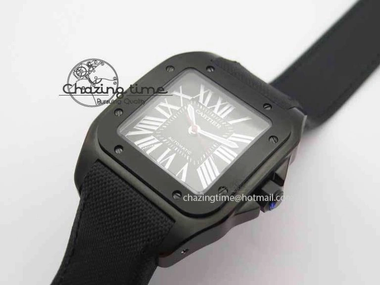 Classic Santos 100 38mm DLC Best Edition Black Dial On Nylon Strap A 6300